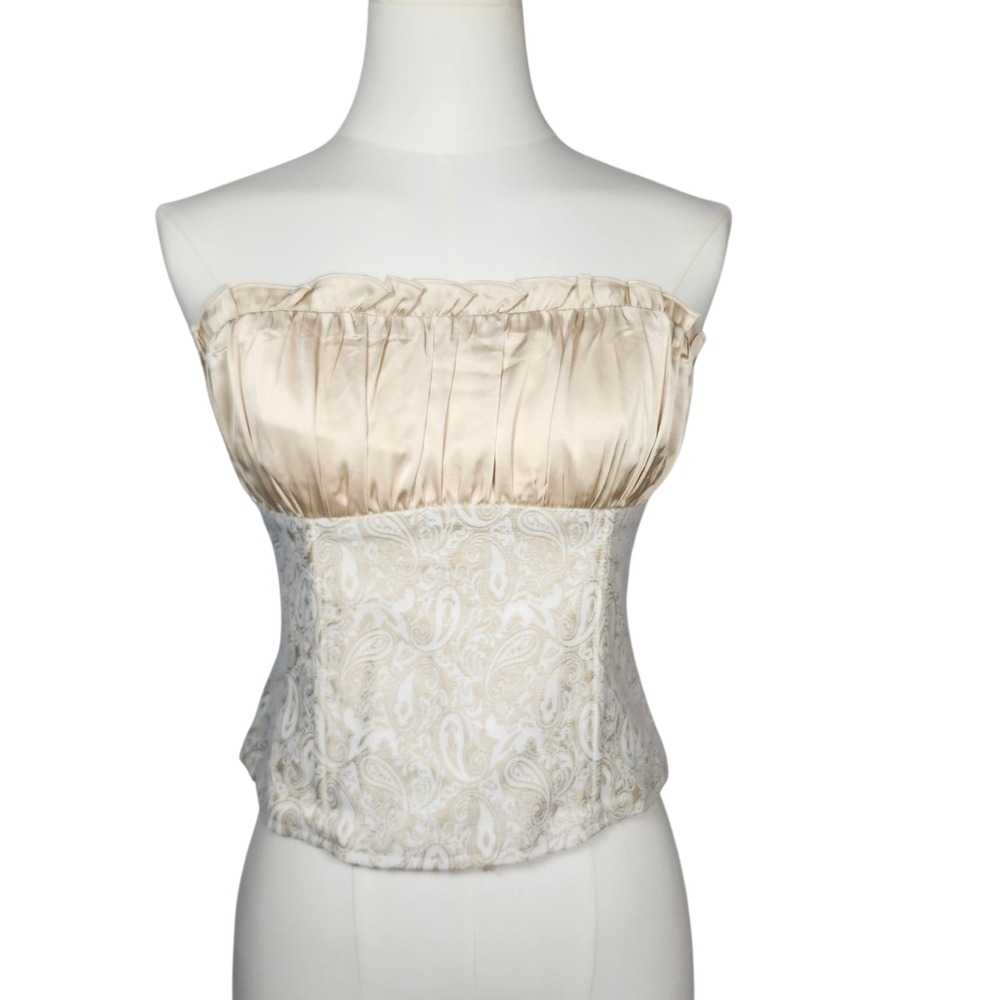 Princess Polly Corset Top Women Size 4 Cream Gold Paisley Strapless Coquette